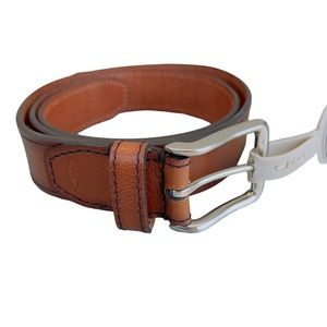 Fossil 36” men’s belt with Nickle buckle.  Chestnut with black double st…